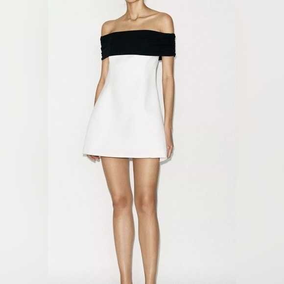 Nwt- Zara- Contrast Strapless Dress-XS - Picture 1 of 8